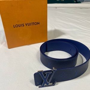 AUTH LOUIS VUITTON LV Initial Blue Reversible Belt Monogram Cobalt 95/38 M0159